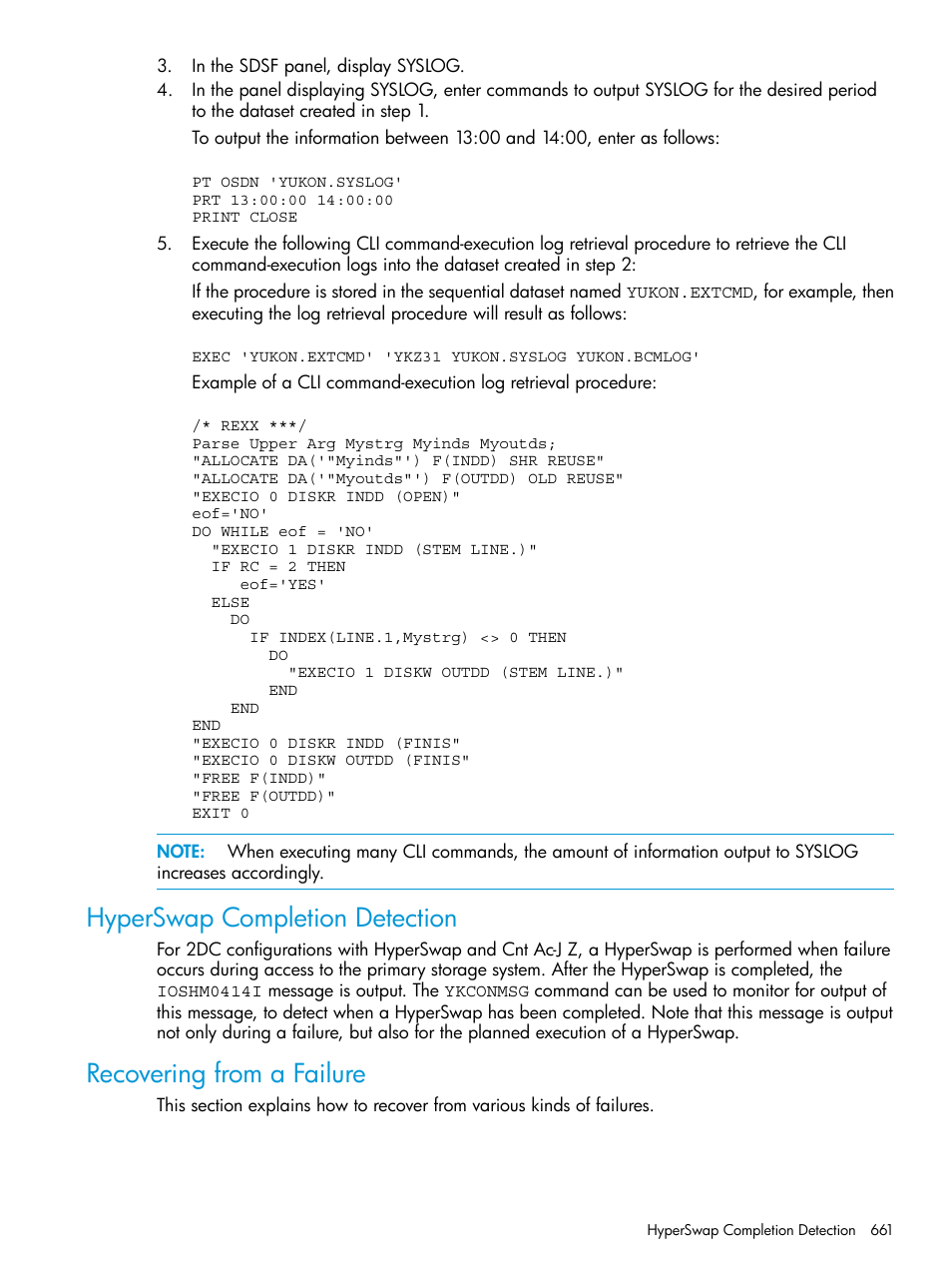 Hyperswap completion detection, Recovering from a failure | HP XP P9500 Storage User Manual | Page 661 / 701