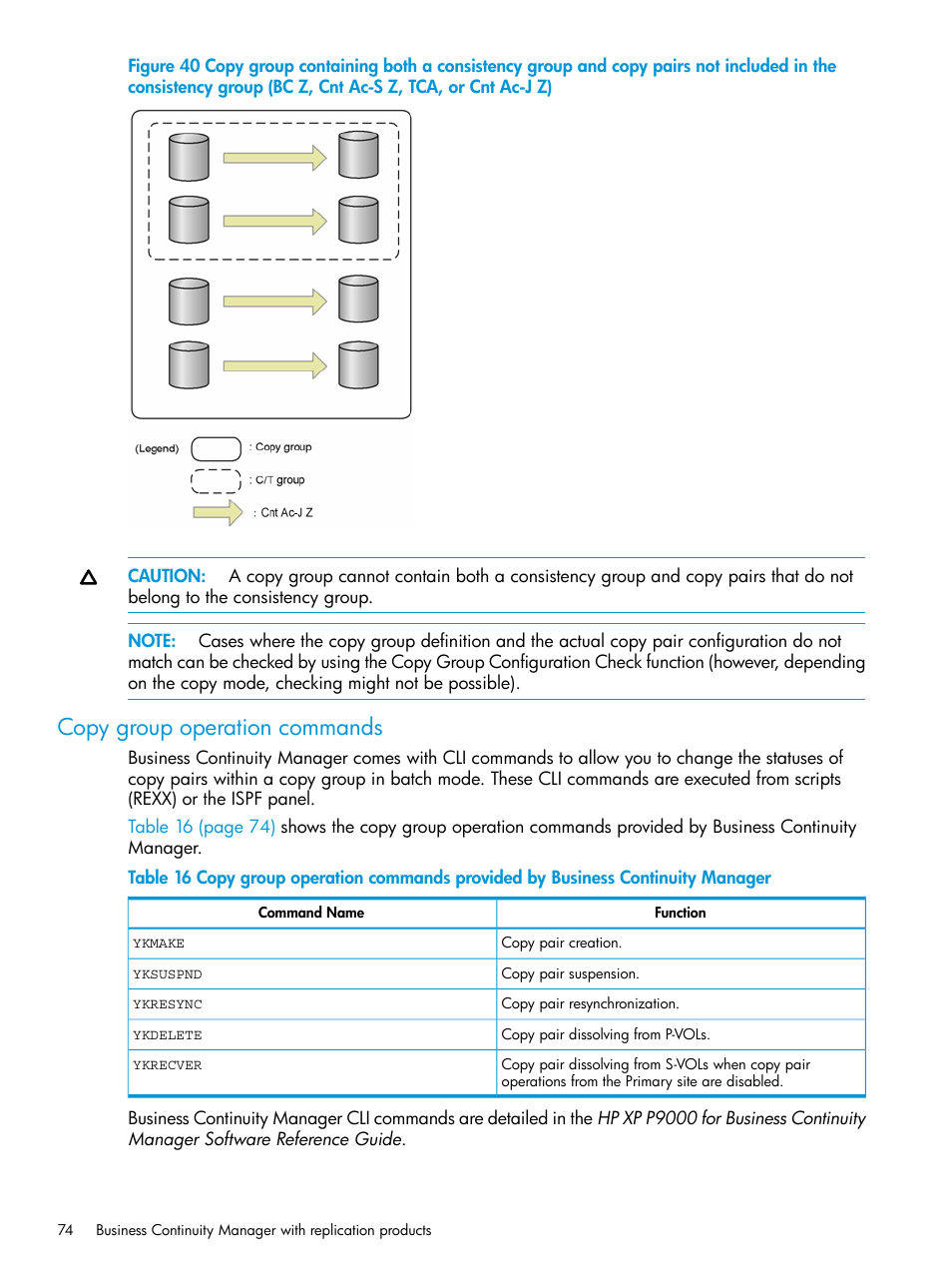 Copy group operation commands | HP XP P9500 Storage User Manual | Page 74 / 701