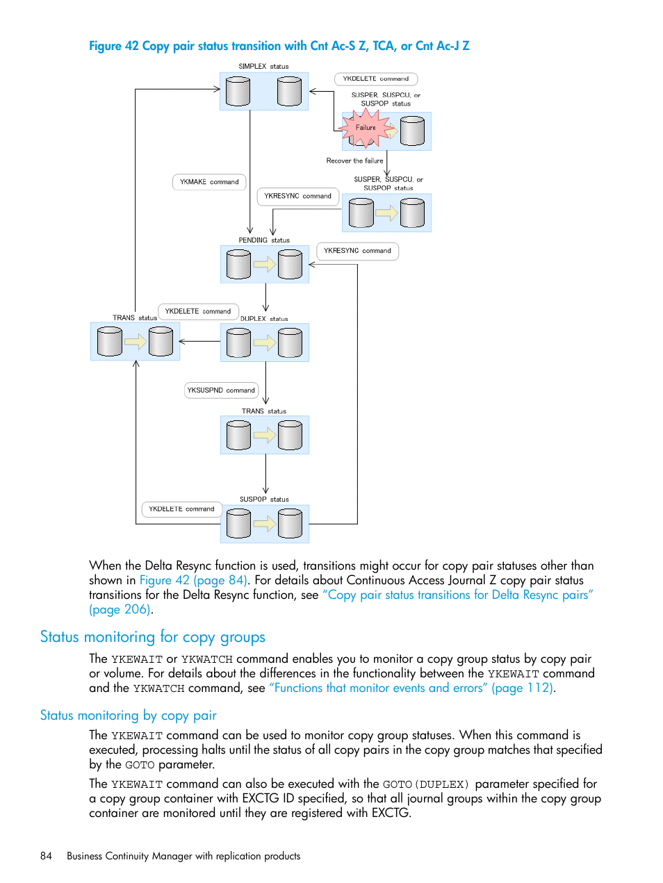 Status monitoring for copy groups, Status monitoring by copy pair | HP XP P9500 Storage User Manual | Page 84 / 701