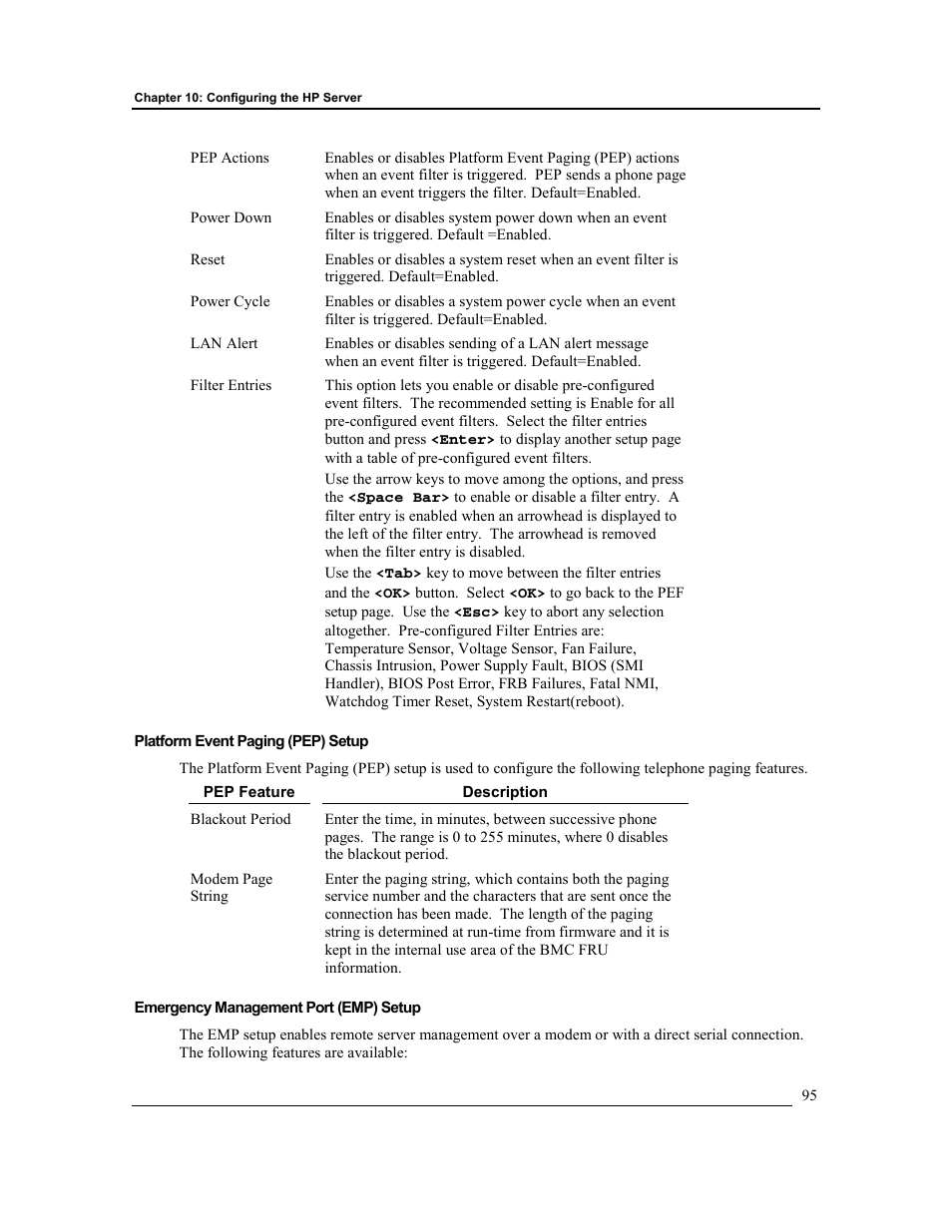 Platform event paging (pep) setup, Emergency management port (emp) setup | HP Integrity rx4610 Server User Manual | Page 102 / 201