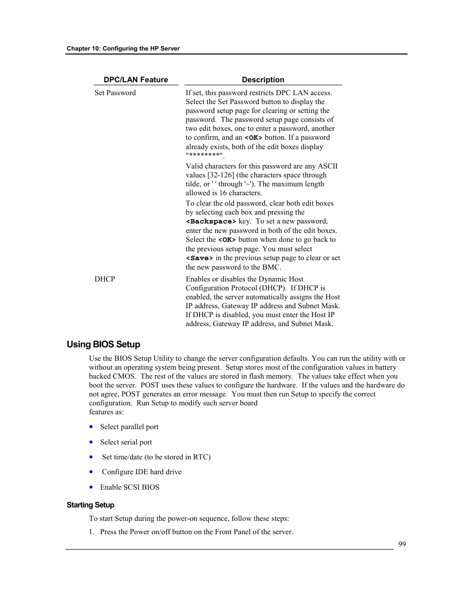 Using bios setup, Starting setup | HP Integrity rx4610 Server User Manual | Page 106 / 201