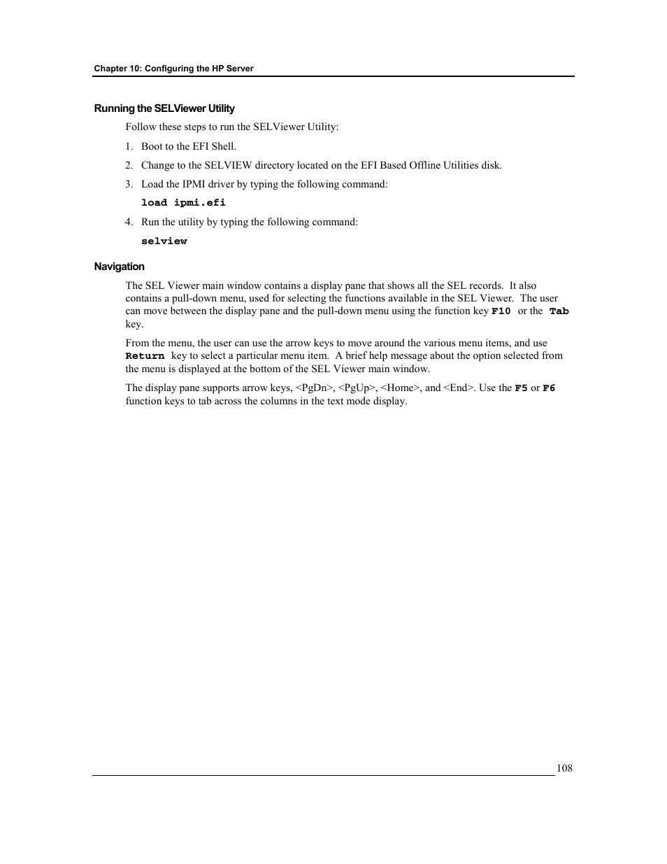 Running the selviewer utility, Navigation | HP Integrity rx4610 Server User Manual | Page 115 / 201