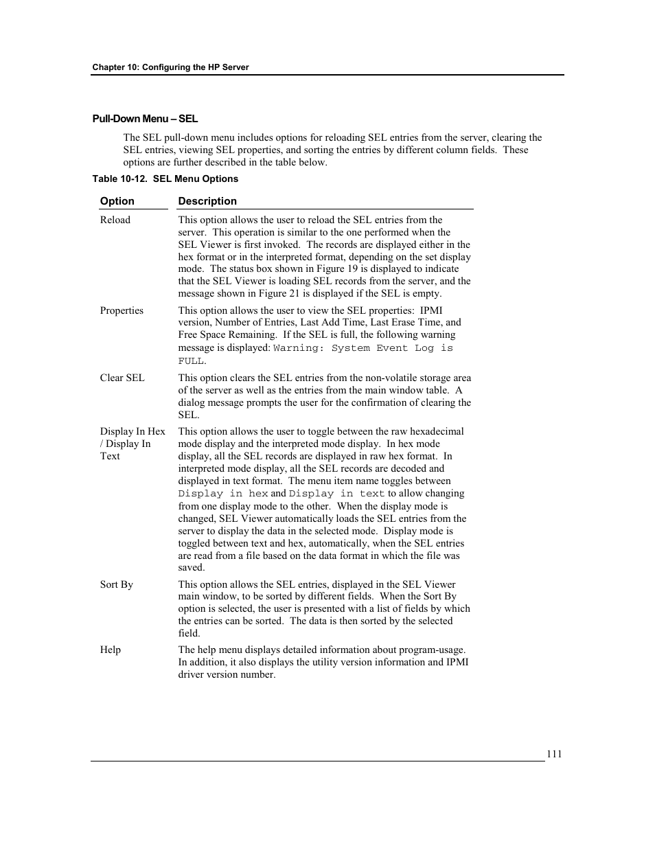 Pull-down menu – sel | HP Integrity rx4610 Server User Manual | Page 118 / 201