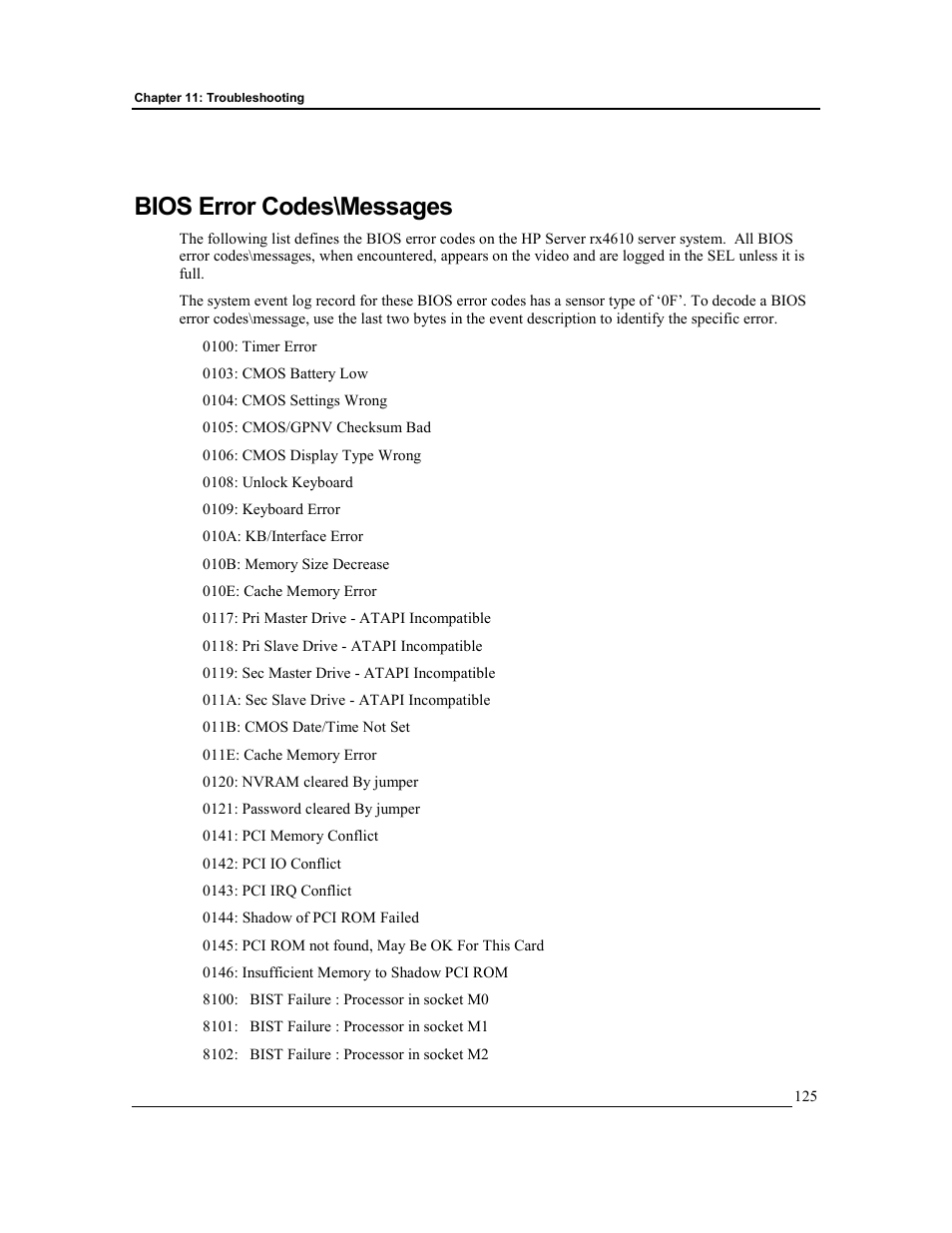 Bios error codes\messages | HP Integrity rx4610 Server User Manual | Page 132 / 201