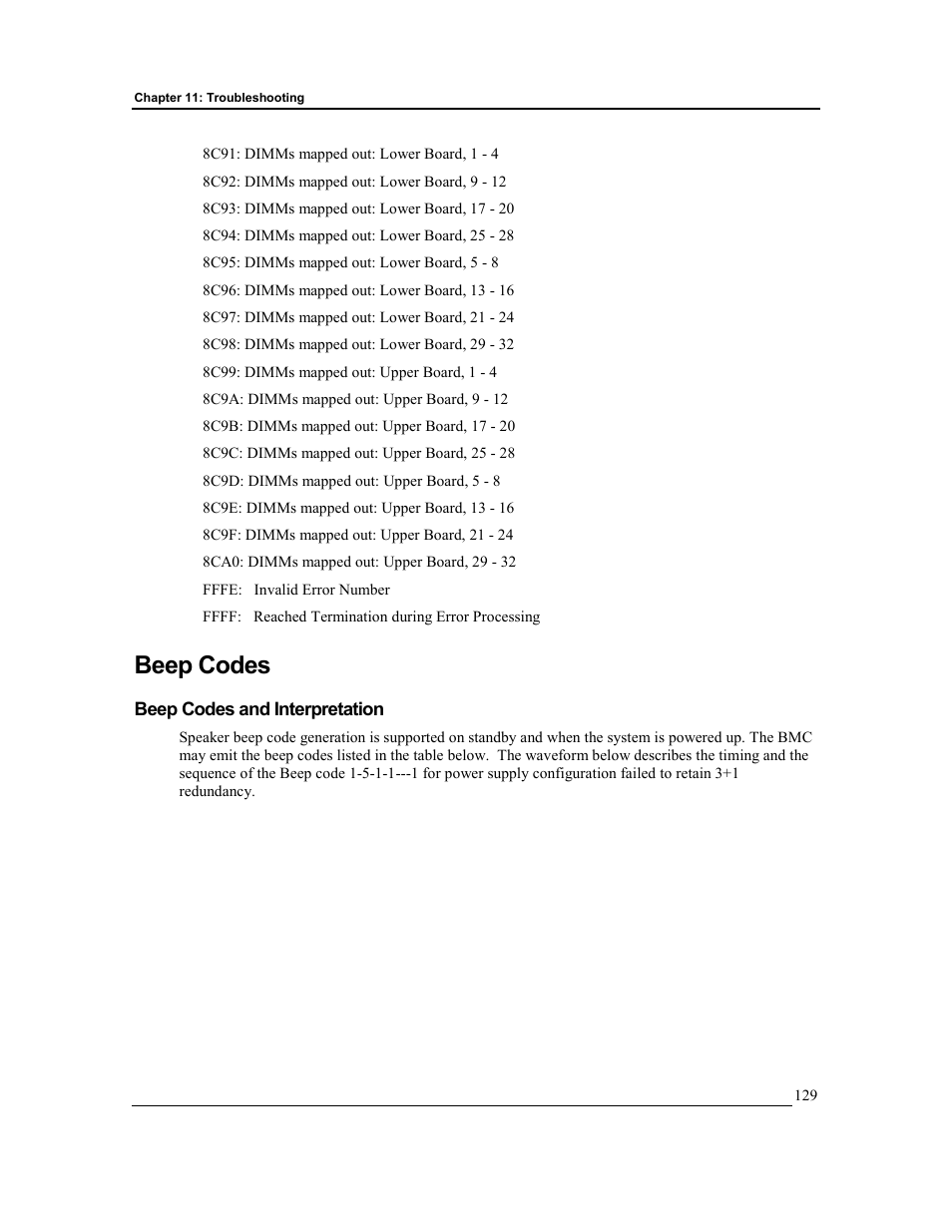 Beep codes, Beep codes and interpretation | HP Integrity rx4610 Server User Manual | Page 136 / 201