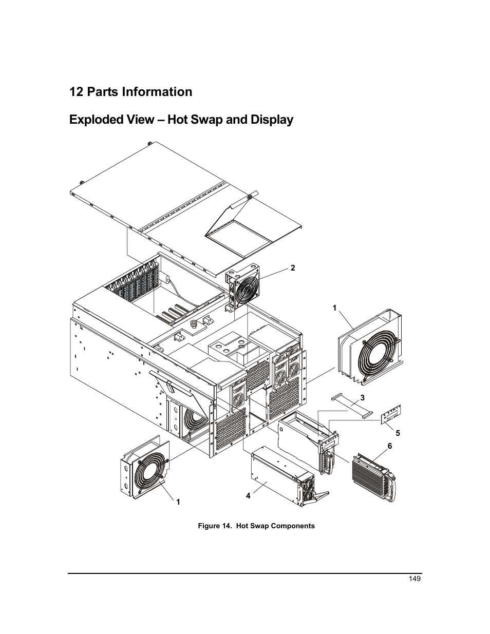 12 parts information, Exploded view – hot swap and display | HP Integrity rx4610 Server User Manual | Page 156 / 201