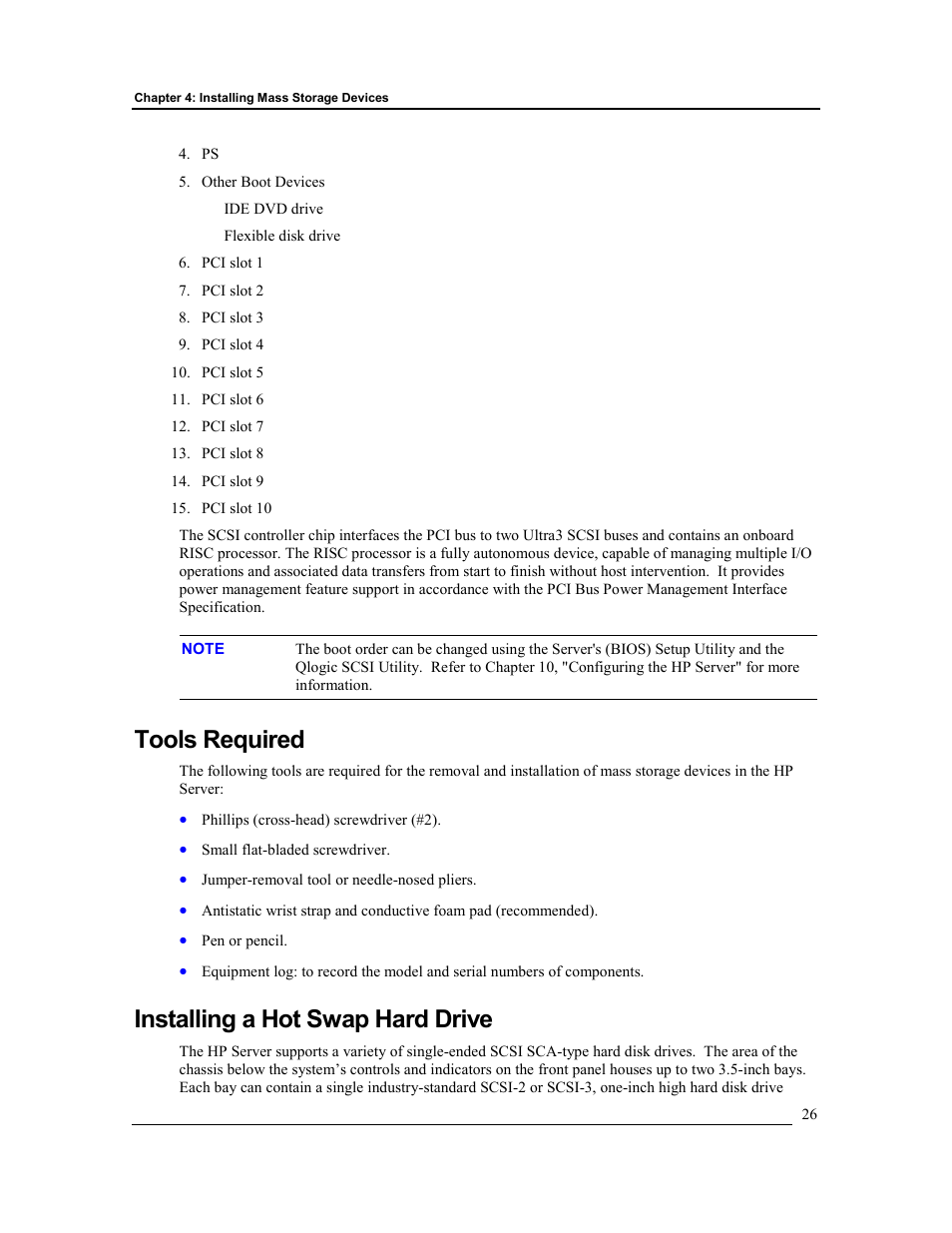 Tools required, Installing a hot swap hard drive | HP Integrity rx4610 Server User Manual | Page 33 / 201