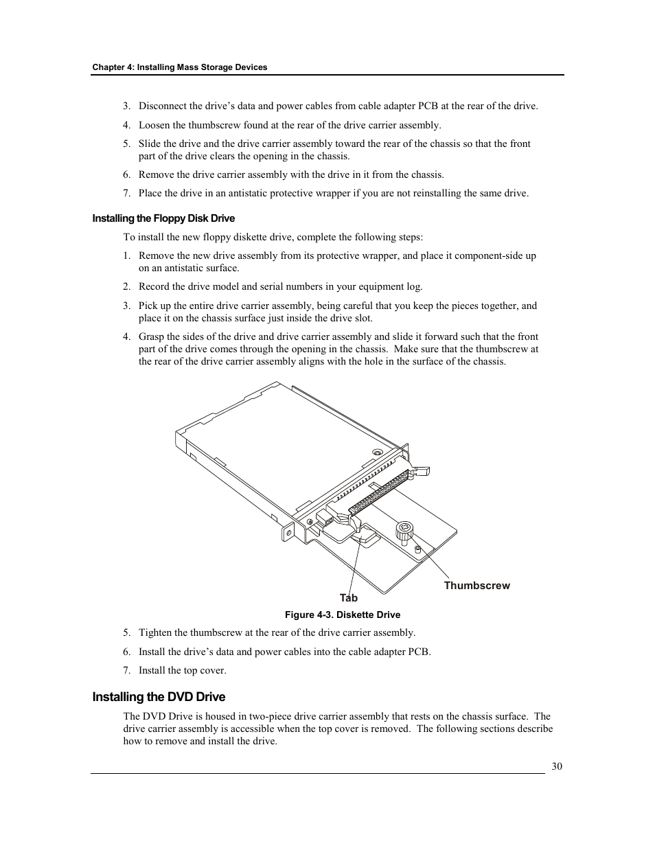 Installing the floppy disk drive, Installing the dvd drive | HP Integrity rx4610 Server User Manual | Page 37 / 201