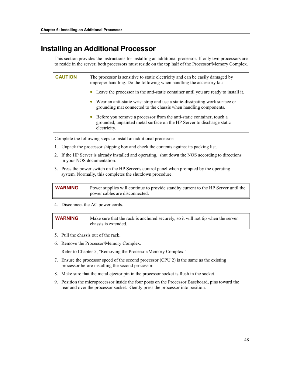 Installing an additional processor | HP Integrity rx4610 Server User Manual | Page 55 / 201