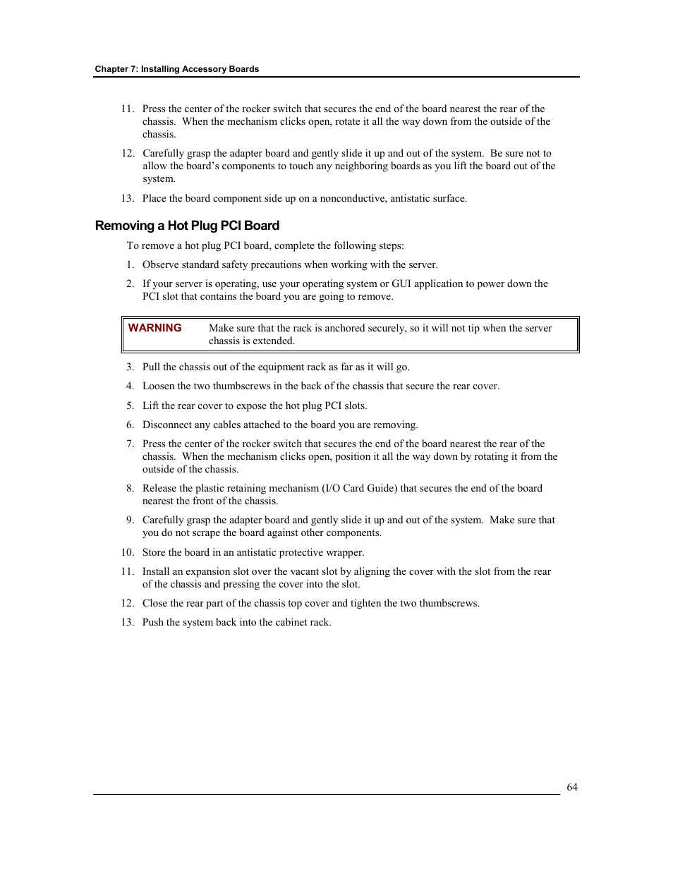 Removing a hot plug pci board | HP Integrity rx4610 Server User Manual | Page 71 / 201