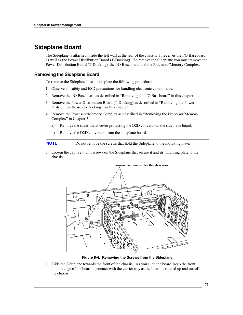 Sideplane board, Removing the sideplane board | HP Integrity rx4610 Server User Manual | Page 78 / 201