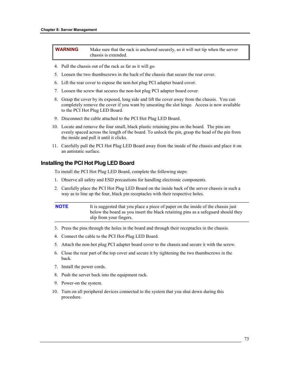 Installing the pci hot plug led board | HP Integrity rx4610 Server User Manual | Page 80 / 201