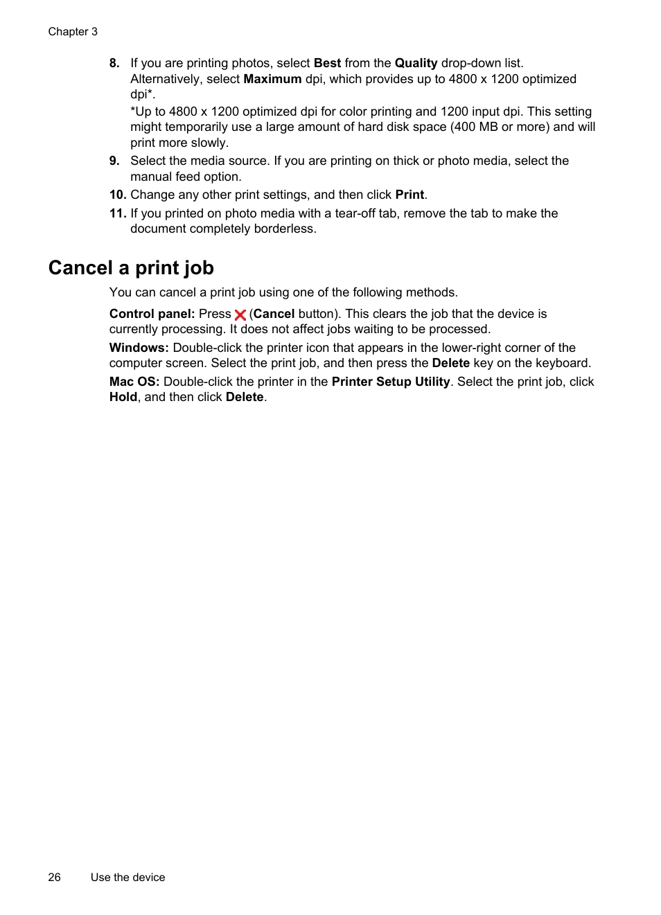 Cancel a print job | HP Officejet Pro K5400 Printer User Manual | Page 30 / 103