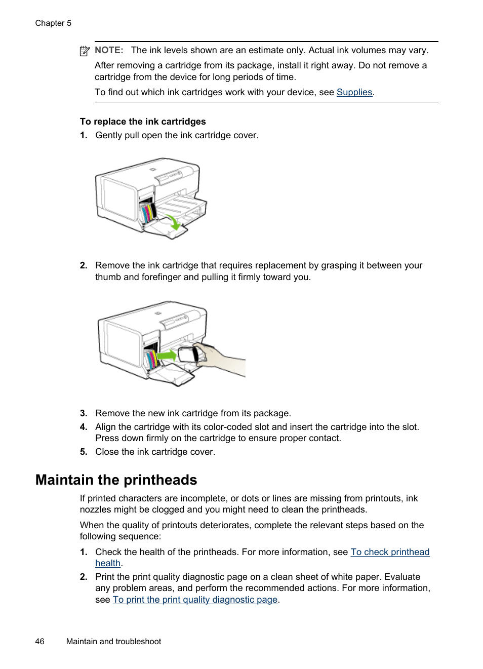 Maintain the printheads | HP Officejet Pro K5400 Printer User Manual | Page 50 / 103