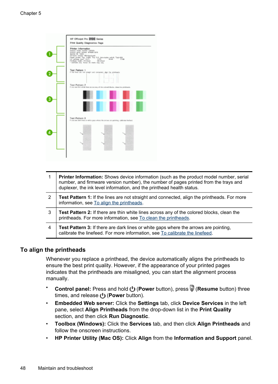 To align the printheads, Align the printheads | HP Officejet Pro K5400 Printer User Manual | Page 52 / 103