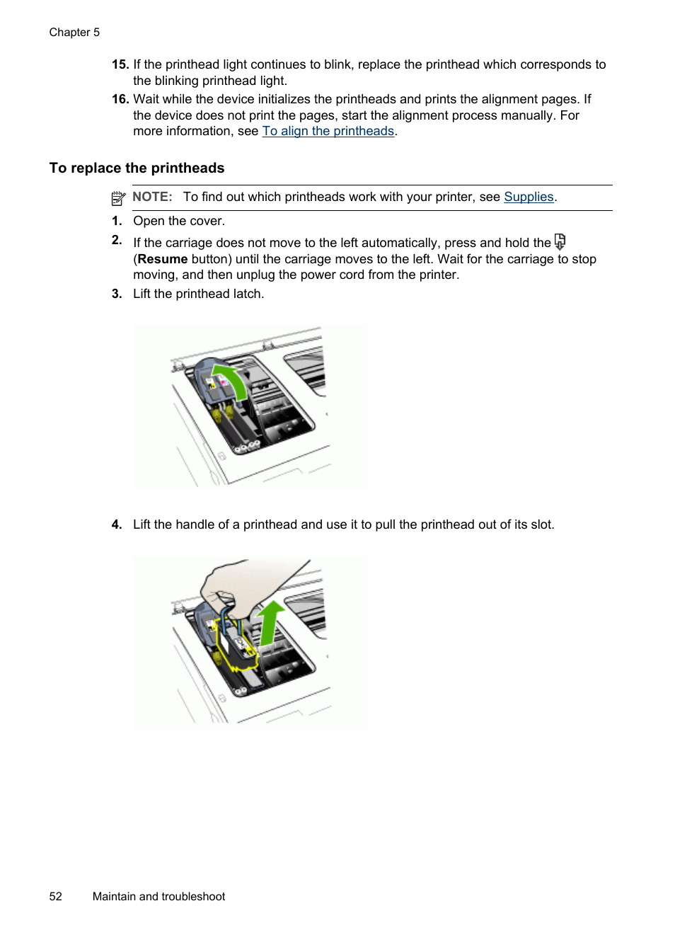To replace the printheads | HP Officejet Pro K5400 Printer User Manual | Page 56 / 103