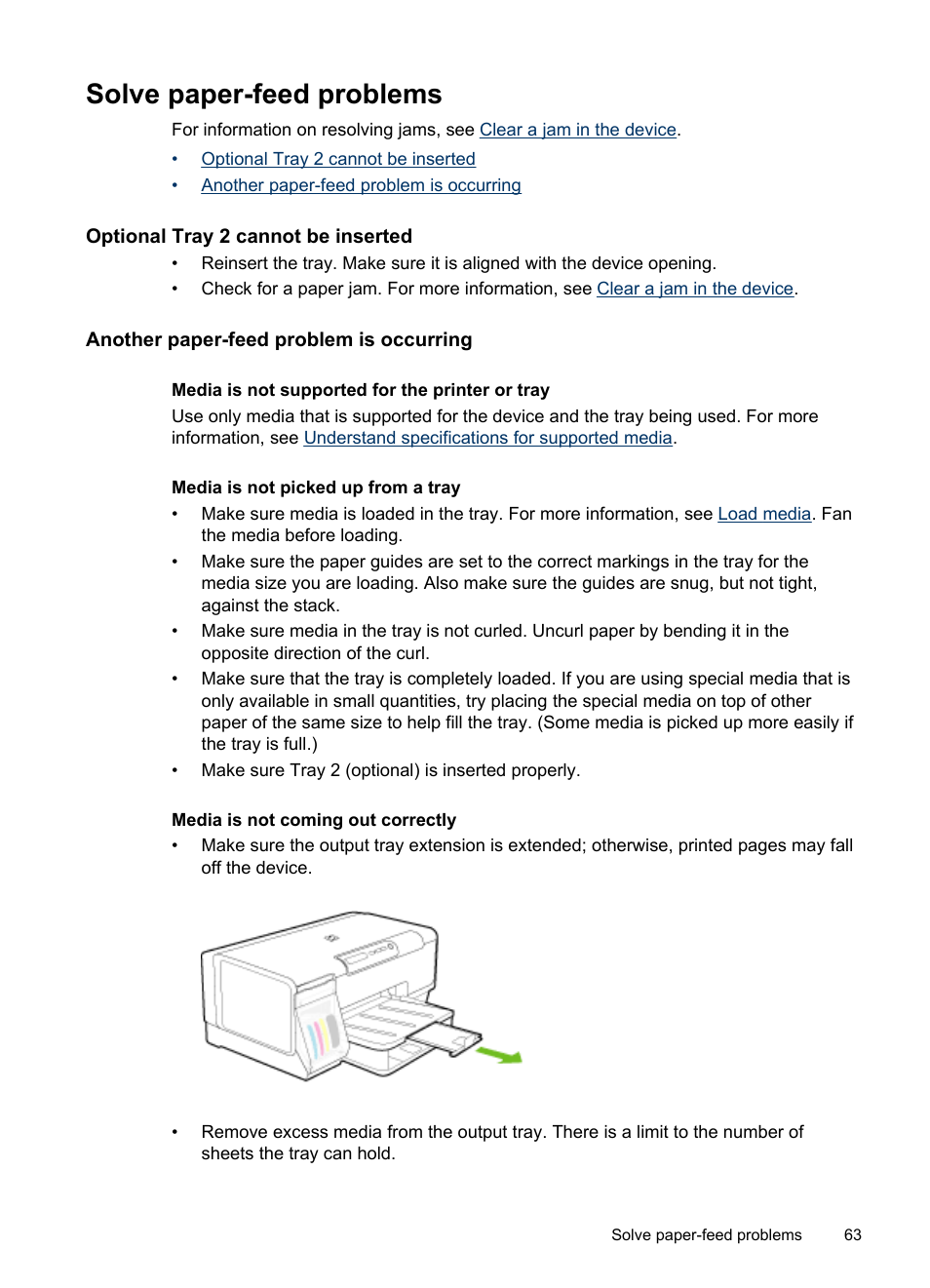 Solve paper-feed problems, Optional tray 2 cannot be inserted, Another paper-feed problem is occurring | Solve, Paper-feed problems | HP Officejet Pro K5400 Printer User Manual | Page 67 / 103