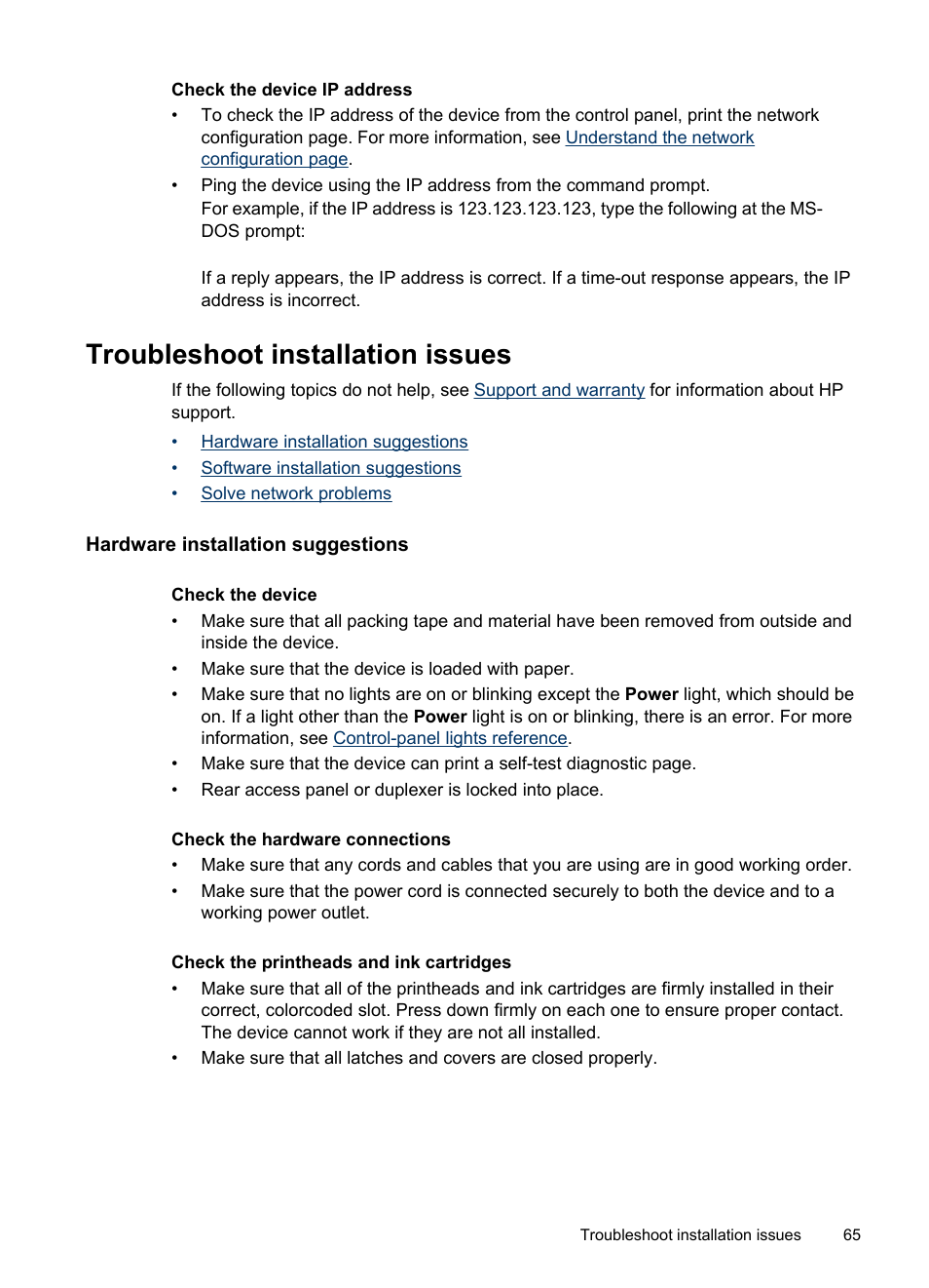 Troubleshoot installation issues, Hardware installation suggestions | HP Officejet Pro K5400 Printer User Manual | Page 69 / 103