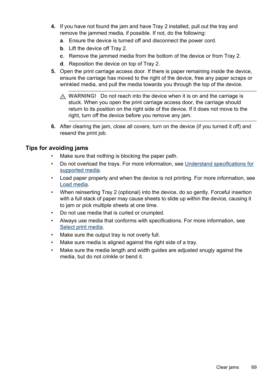 Tips for avoiding jams | HP Officejet Pro K5400 Printer User Manual | Page 73 / 103