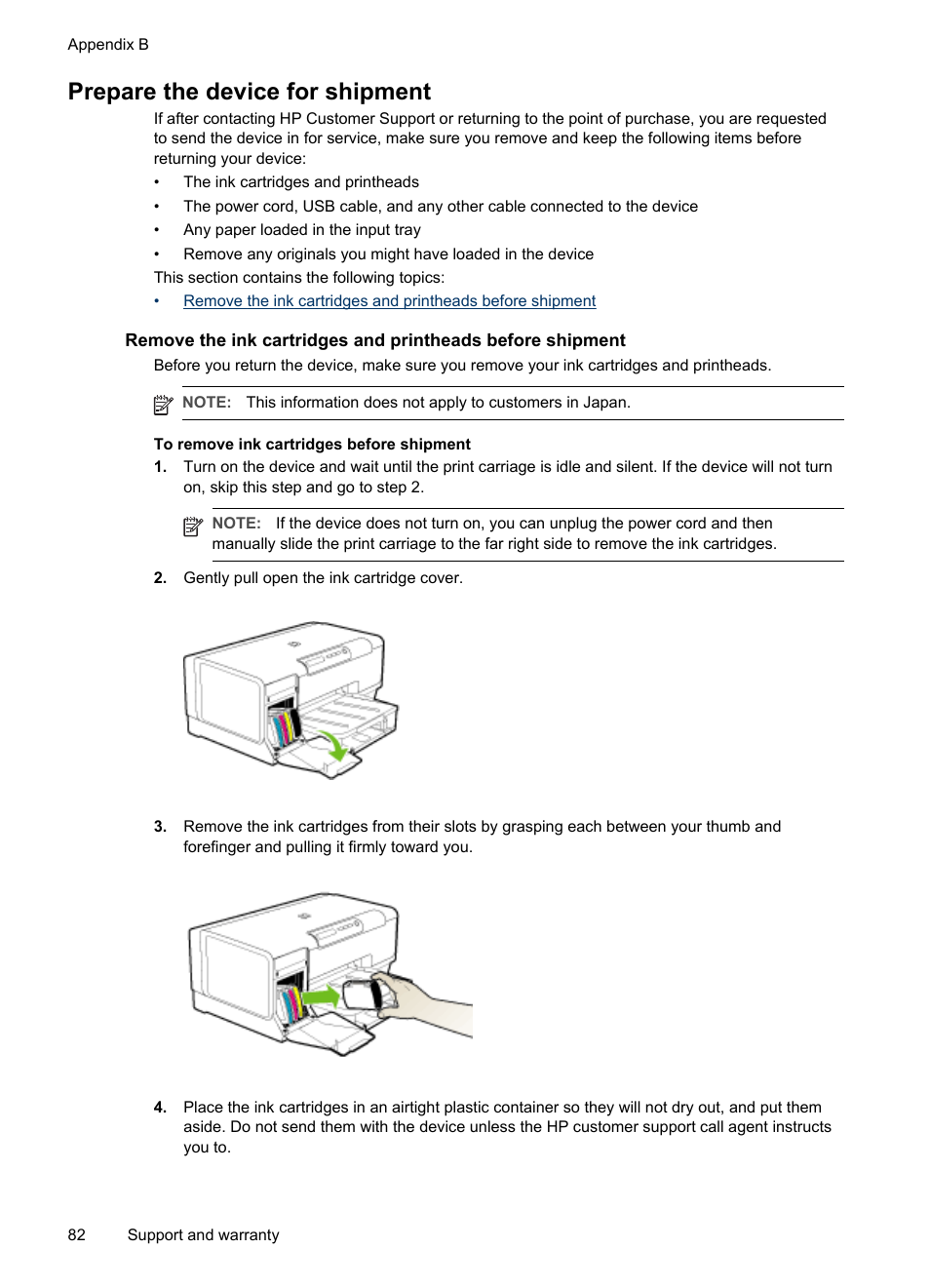 Prepare the device for shipment | HP Officejet Pro K5400 Printer User Manual | Page 86 / 103