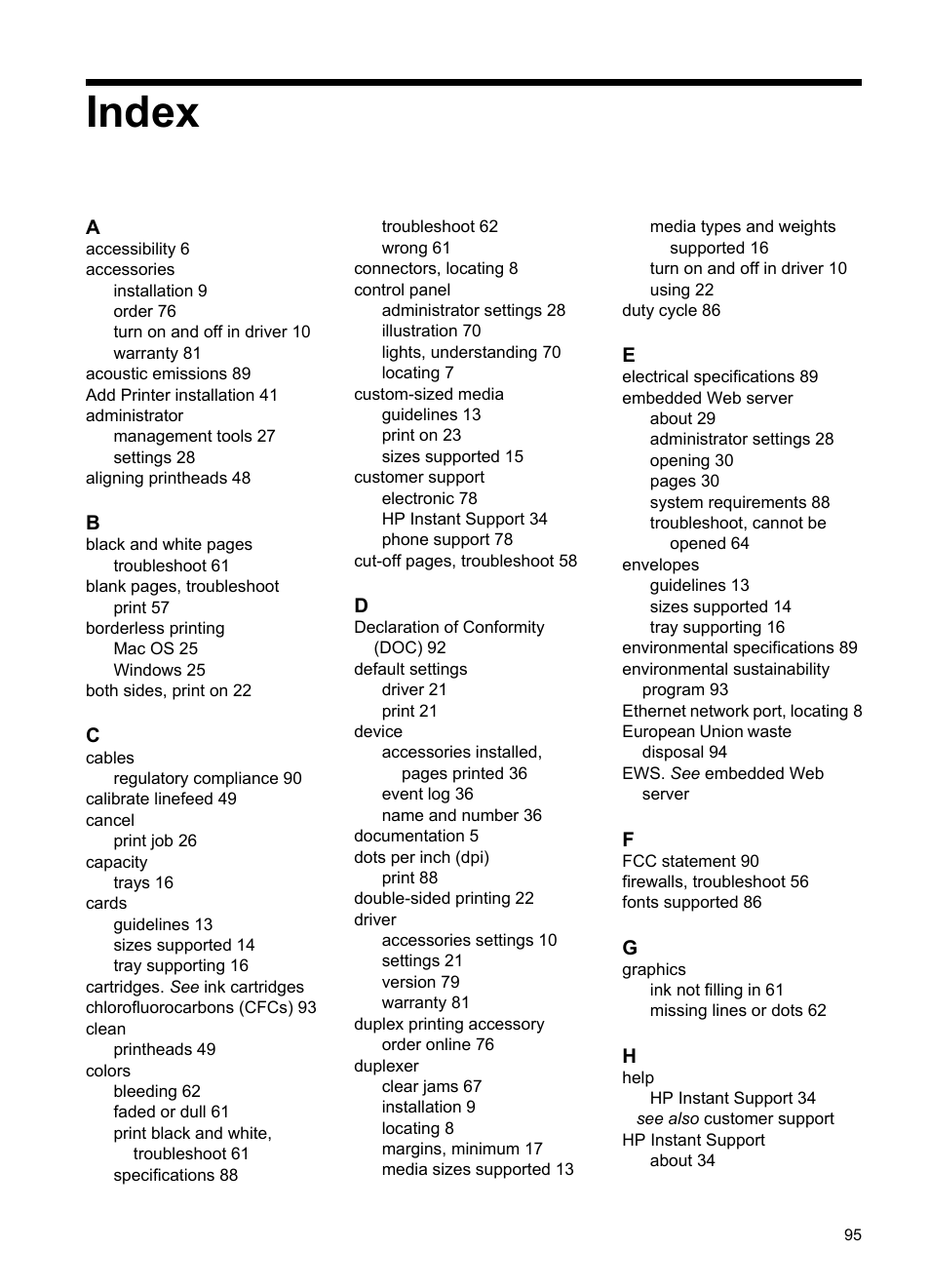 Index | HP Officejet Pro K5400 Printer User Manual | Page 99 / 103