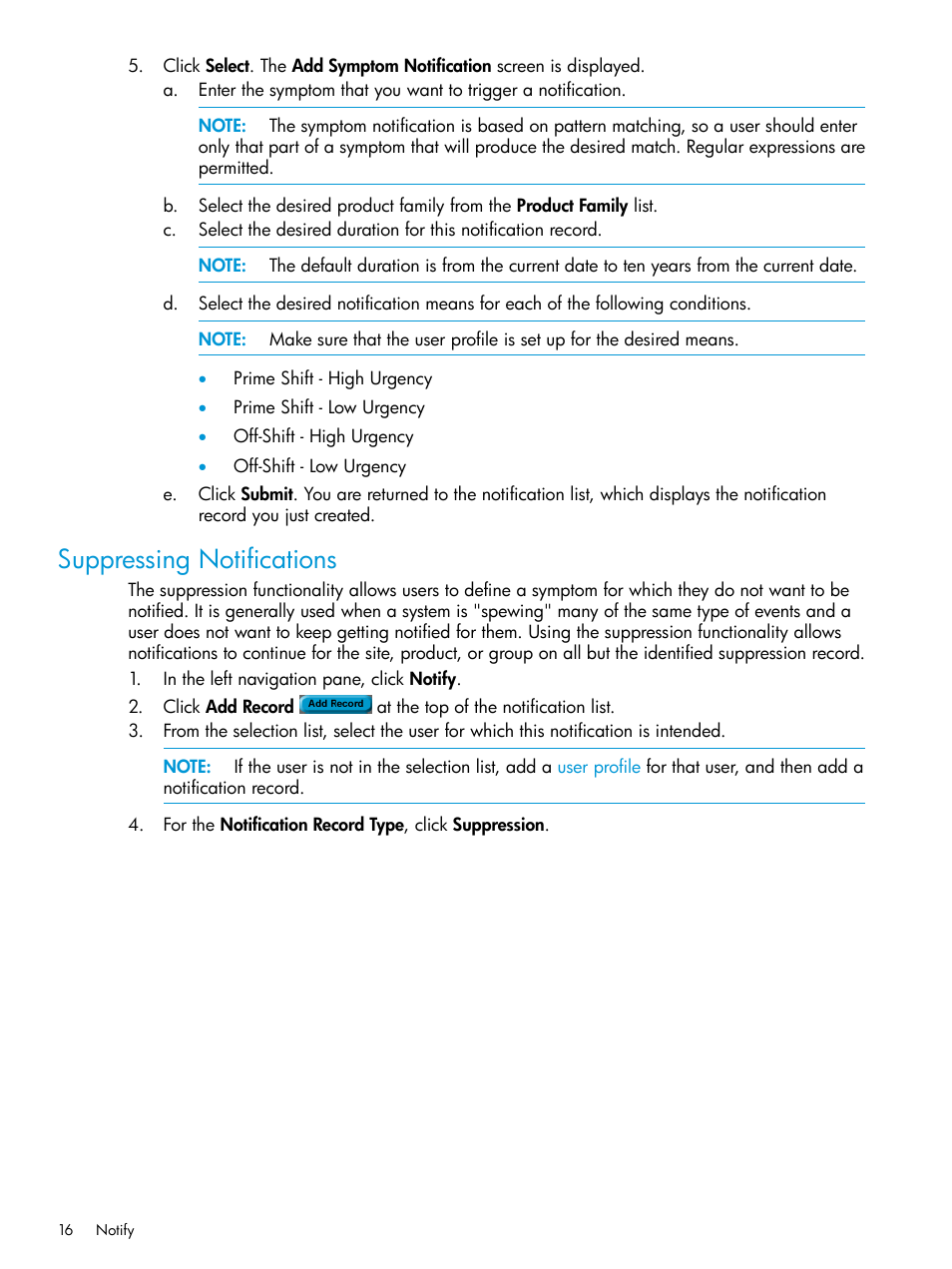 Suppressing notifications | HP 3PAR Service Processors User Manual | Page 16 / 39