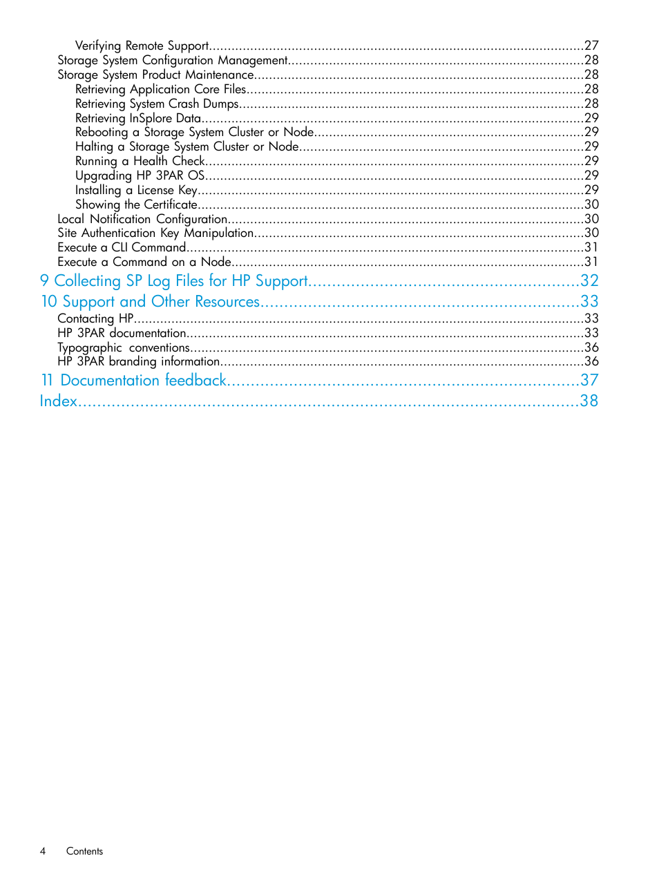 11 documentation feedback index | HP 3PAR Service Processors User Manual | Page 4 / 39