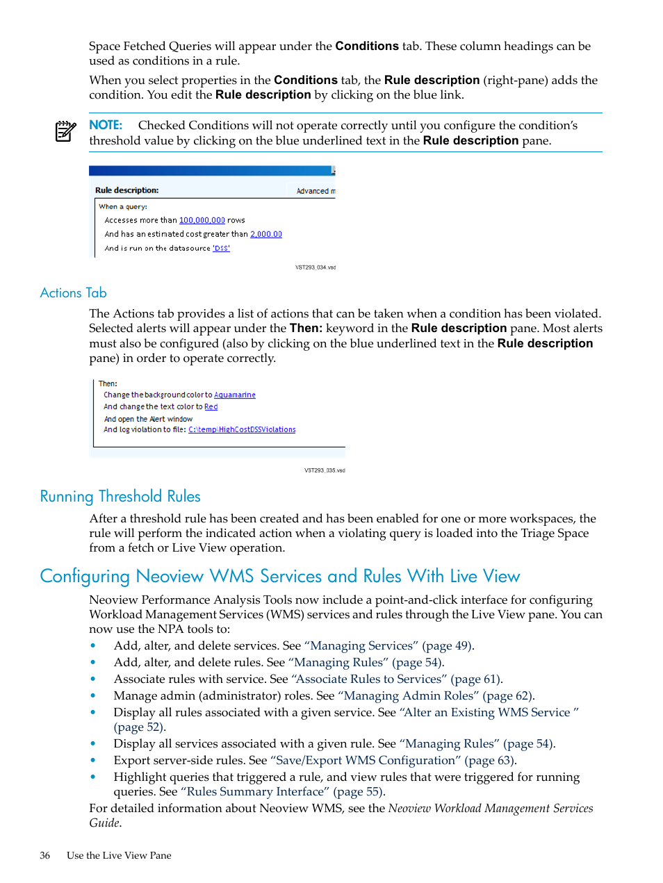 Actions tab, Running threshold rules | HP Neoview Release 2.4 Software User Manual | Page 36 / 94
