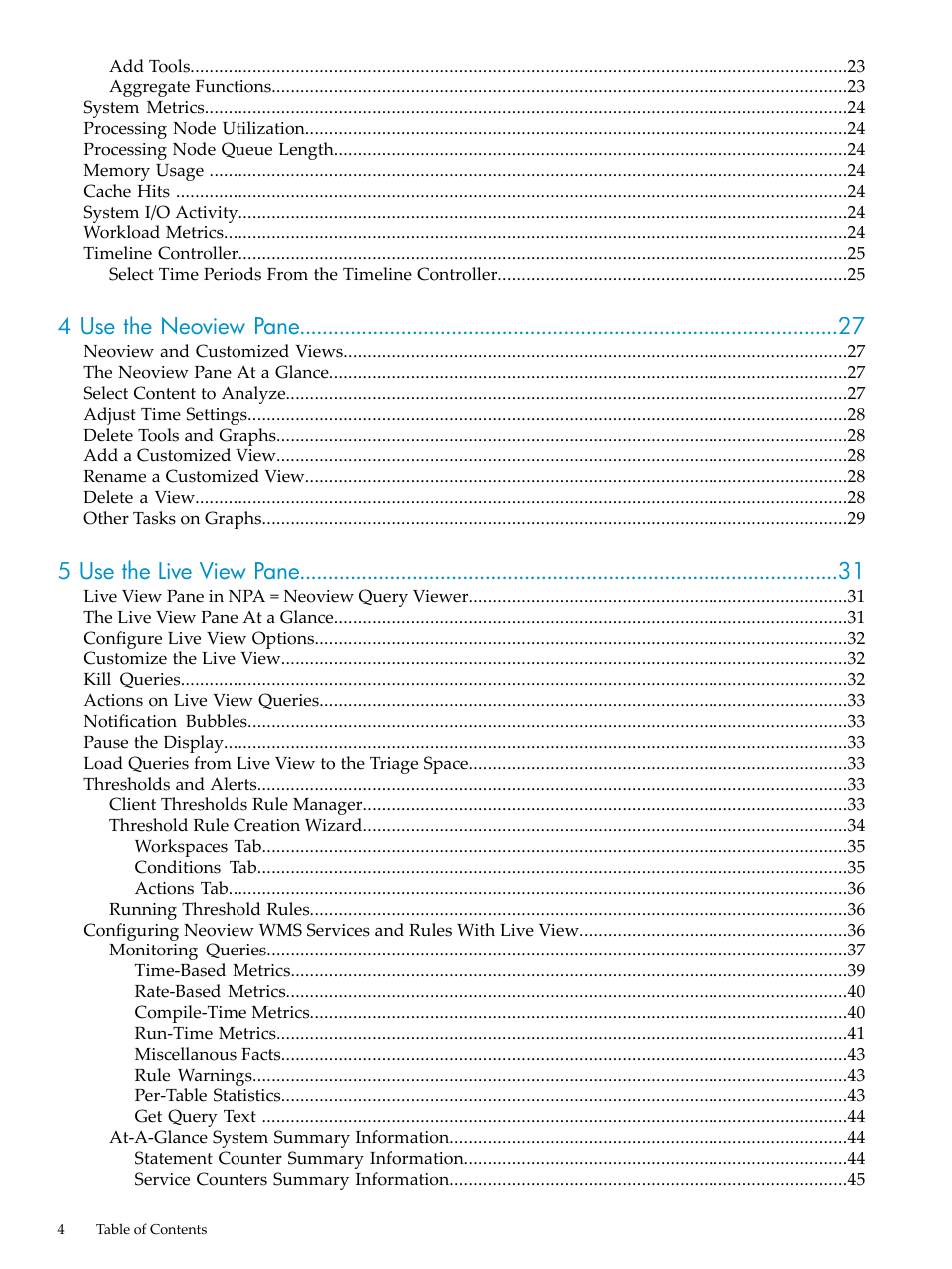 4 use the neoview pane, 5 use the live view pane | HP Neoview Release 2.4 Software User Manual | Page 4 / 94