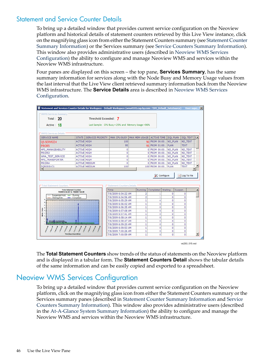 Statement and service counter details, Neoview wms services configuration | HP Neoview Release 2.4 Software User Manual | Page 46 / 94