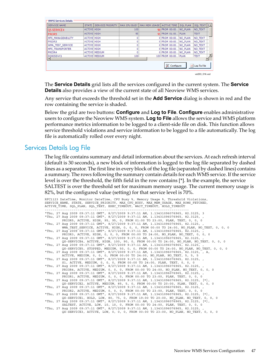 Services details log file | HP Neoview Release 2.4 Software User Manual | Page 47 / 94