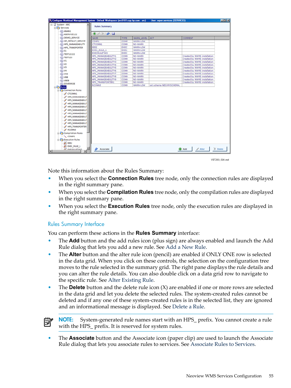 Rules summary interface | HP Neoview Release 2.4 Software User Manual | Page 55 / 94