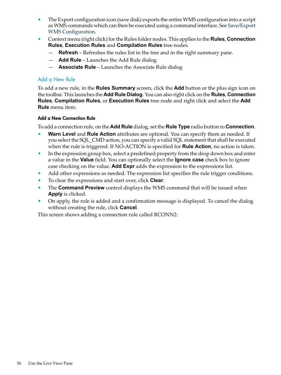 Add a new rule, Add a new connection rule | HP Neoview Release 2.4 Software User Manual | Page 56 / 94