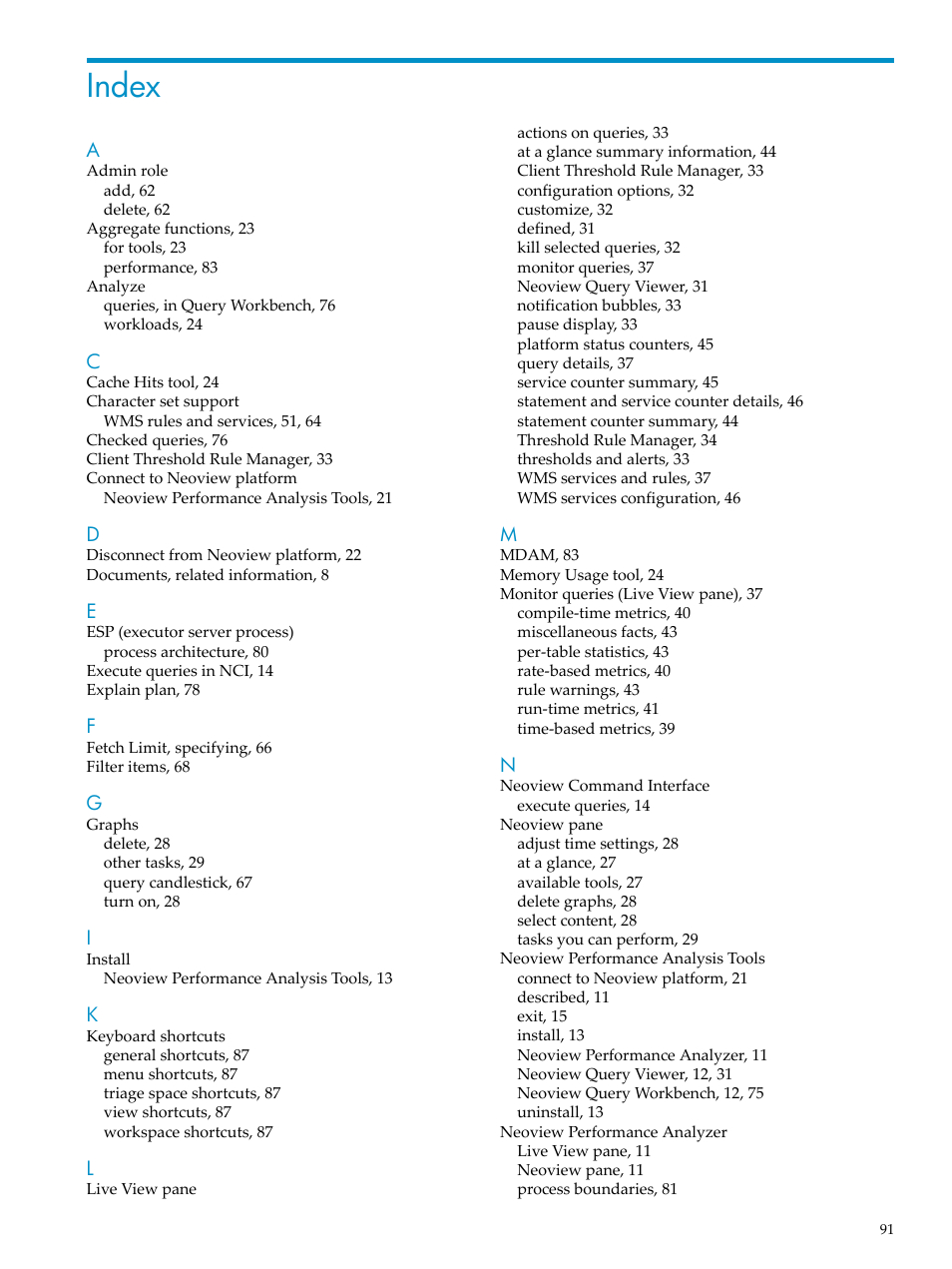 Index | HP Neoview Release 2.4 Software User Manual | Page 91 / 94