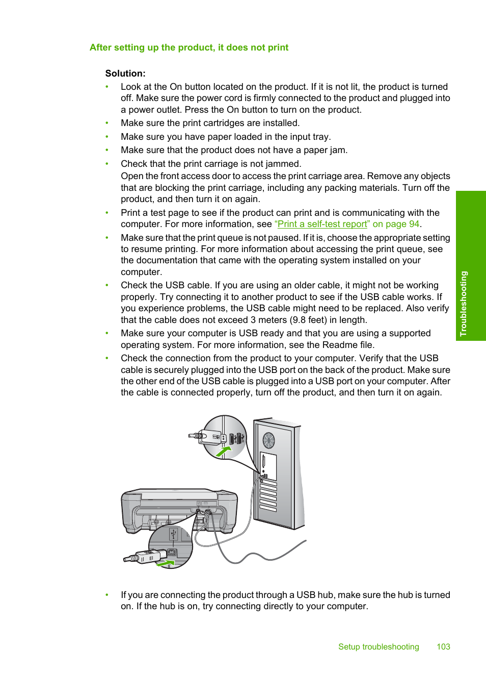 After setting up the product, it does not print | HP Photosmart C4580 All-in-One Printer User Manual | Page 106 / 261