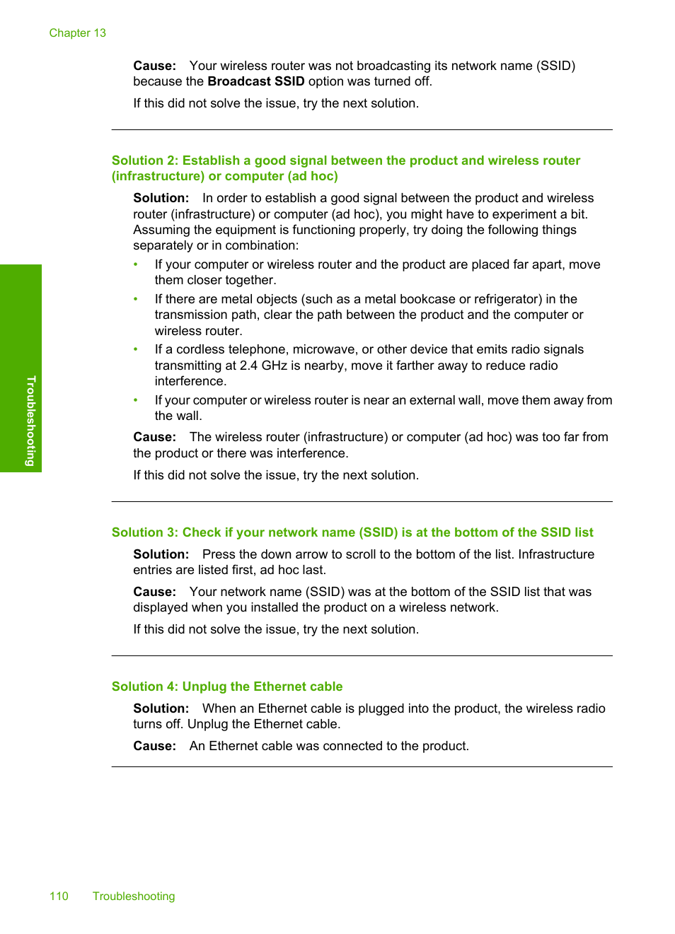 Solution 4: unplug the ethernet cable | HP Photosmart C4580 All-in-One Printer User Manual | Page 113 / 261