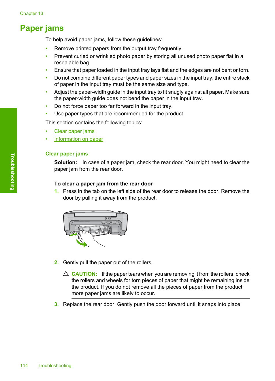 Paper jams | HP Photosmart C4580 All-in-One Printer User Manual | Page 117 / 261