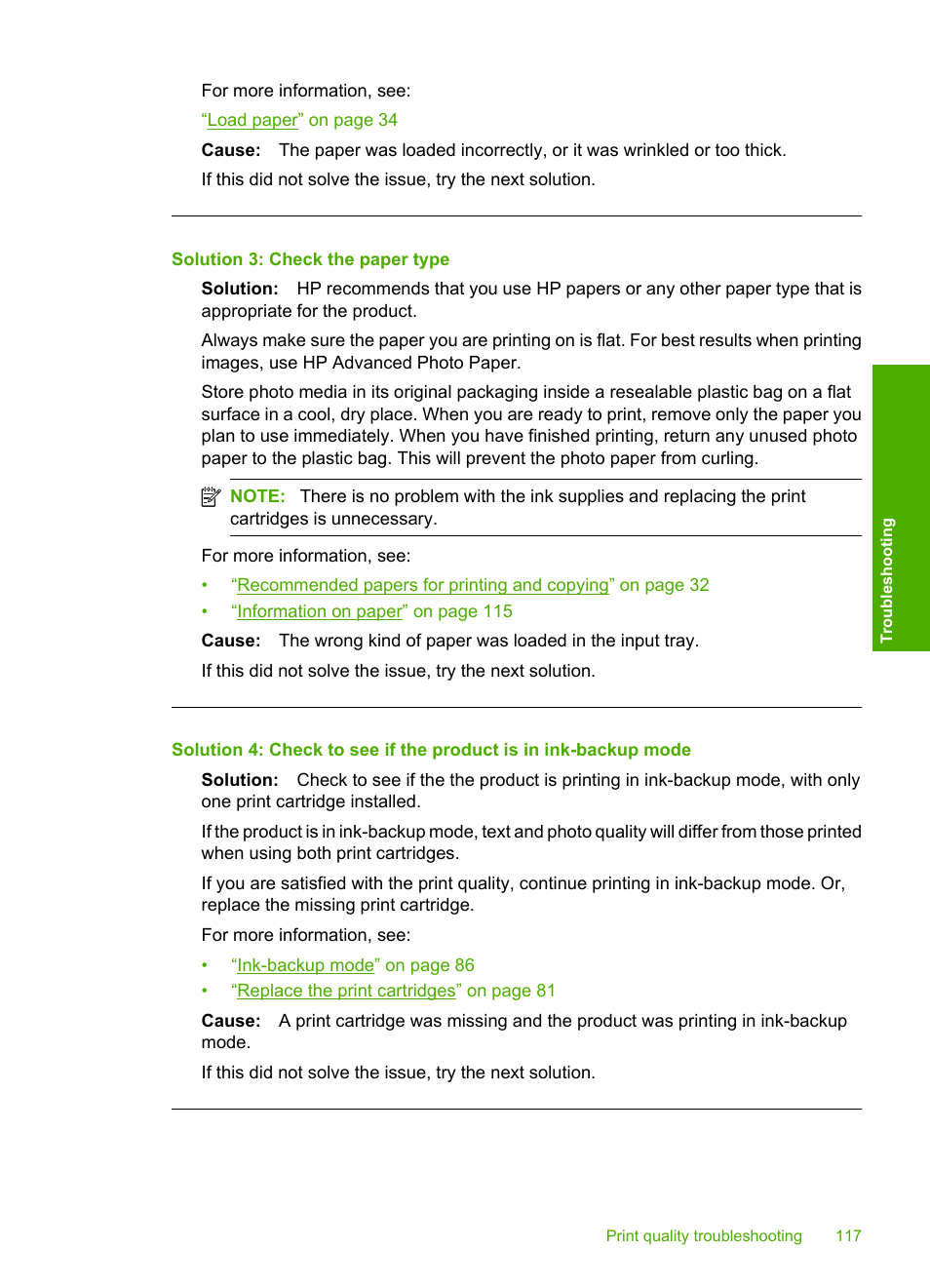 Solution 3: check the paper type | HP Photosmart C4580 All-in-One Printer User Manual | Page 120 / 261