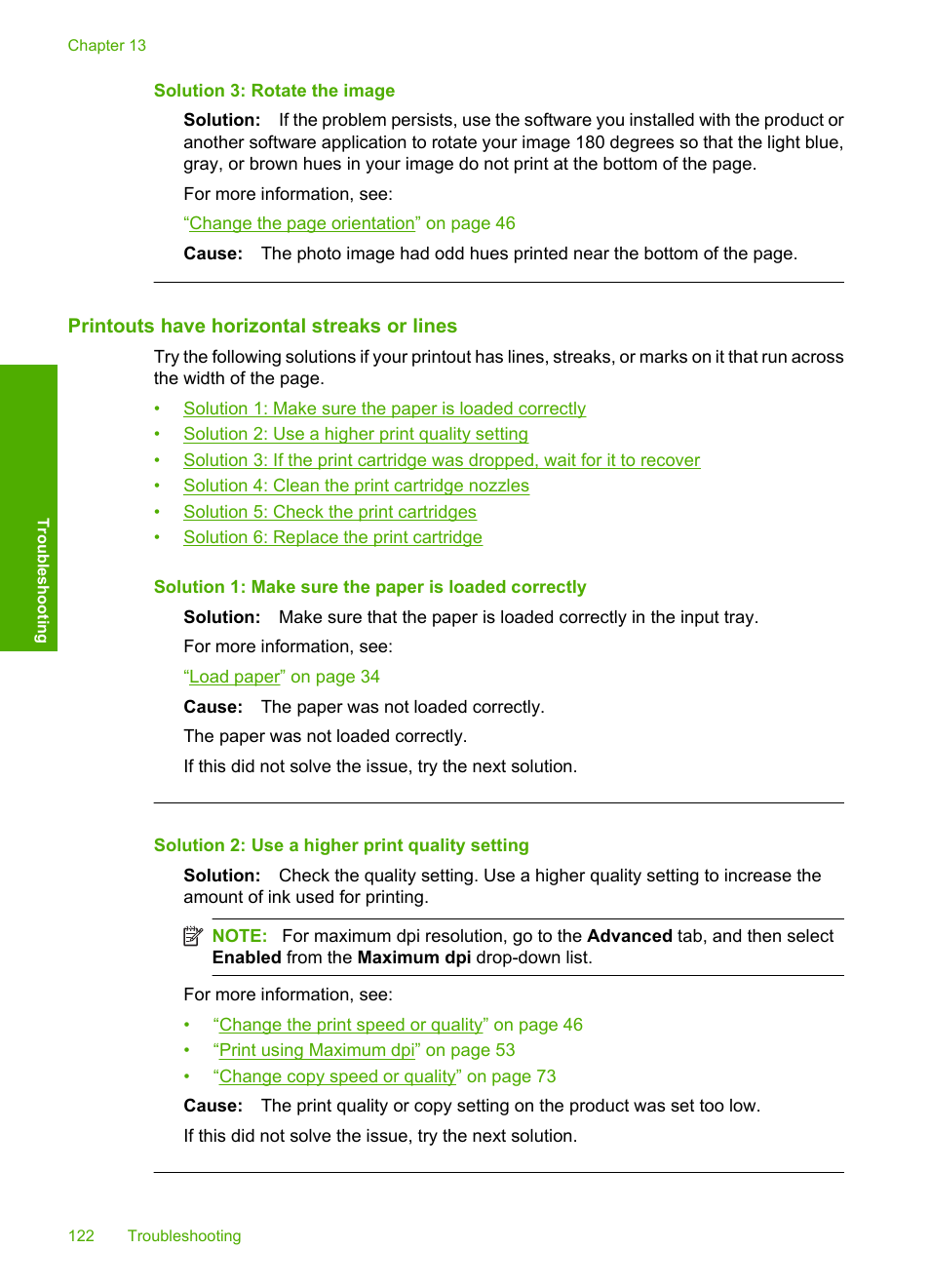 Printouts have horizontal streaks or lines, Solution 3: rotate the image | HP Photosmart C4580 All-in-One Printer User Manual | Page 125 / 261