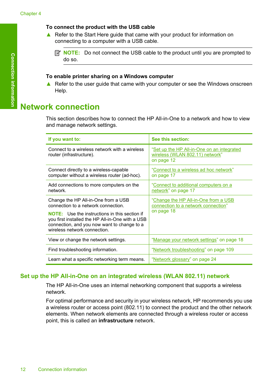 Network connection | HP Photosmart C4580 All-in-One Printer User Manual | Page 15 / 261