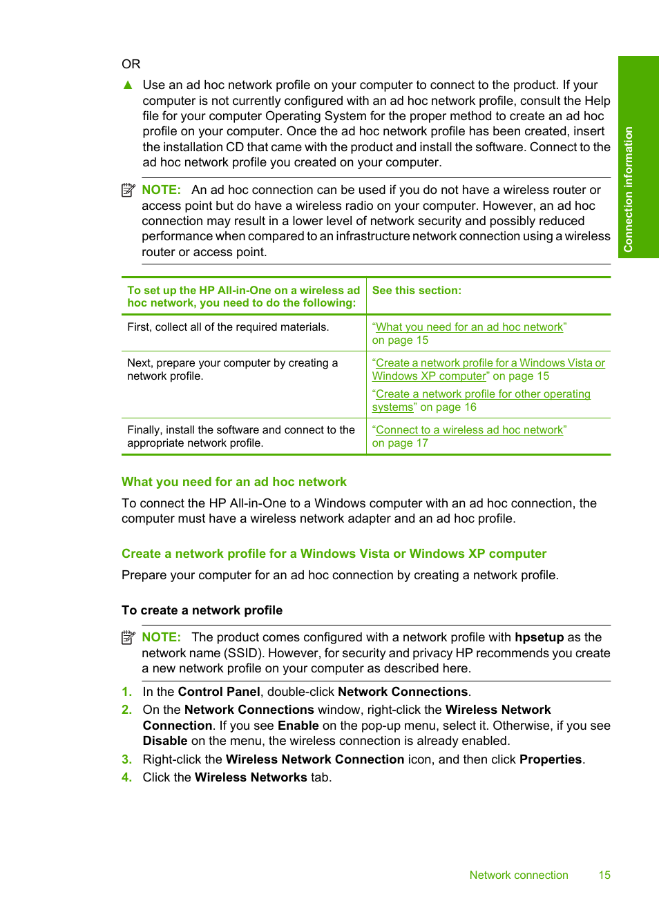 What you need for an ad hoc network | HP Photosmart C4580 All-in-One Printer User Manual | Page 18 / 261