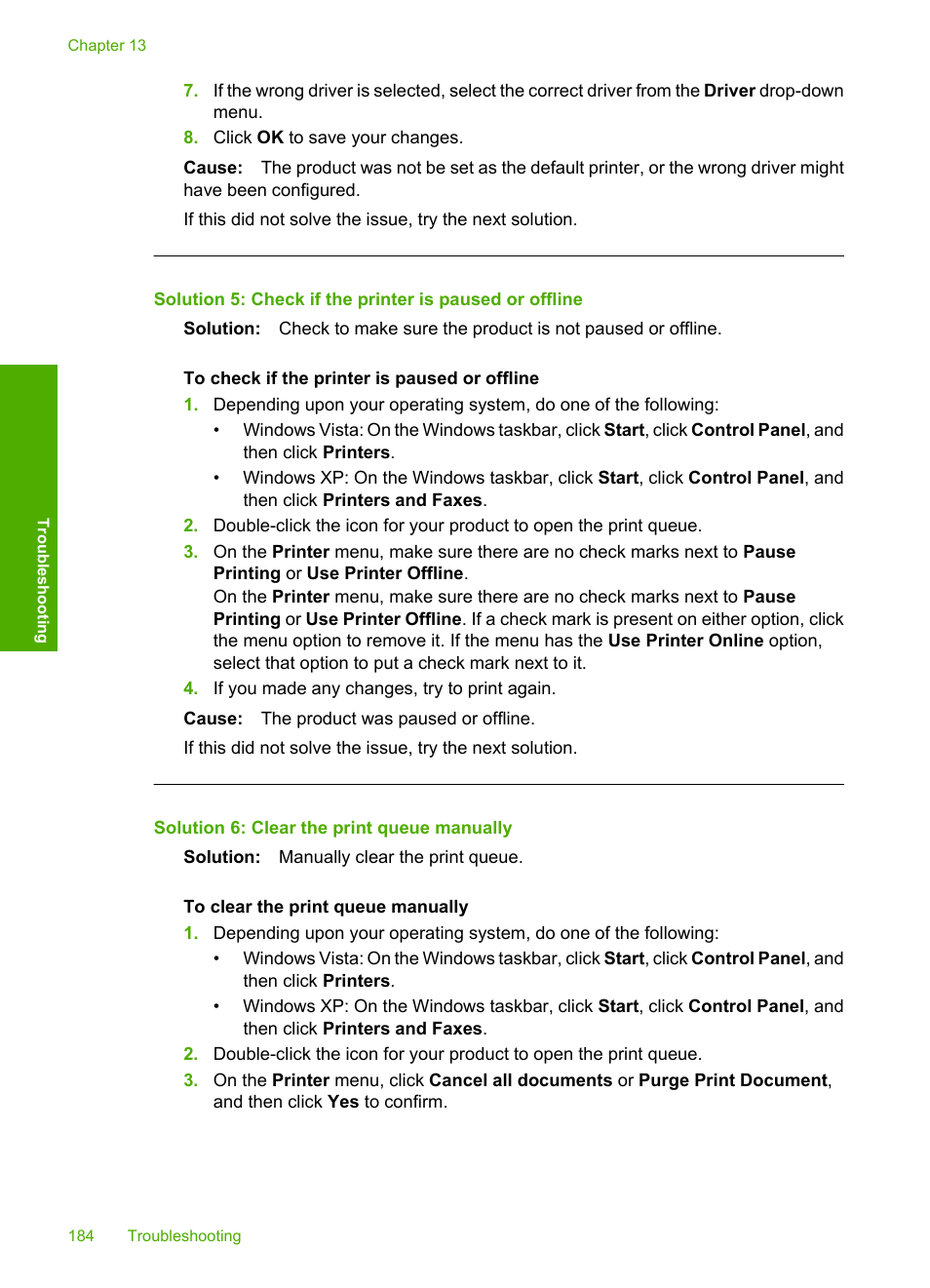 Solution 6: clear the print queue manually | HP Photosmart C4580 All-in-One Printer User Manual | Page 187 / 261