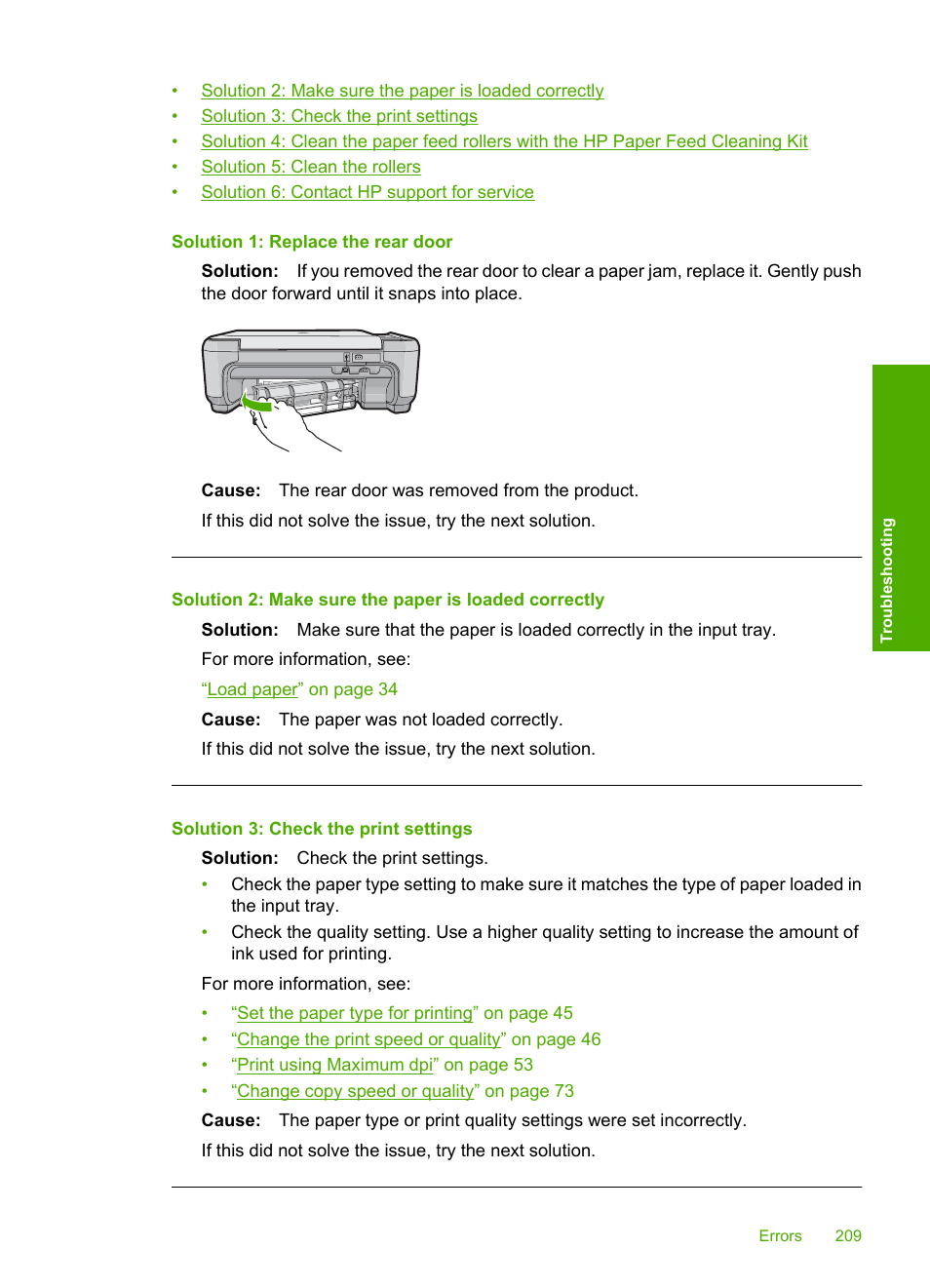 Solution 1: replace the rear door | HP Photosmart C4580 All-in-One Printer User Manual | Page 212 / 261