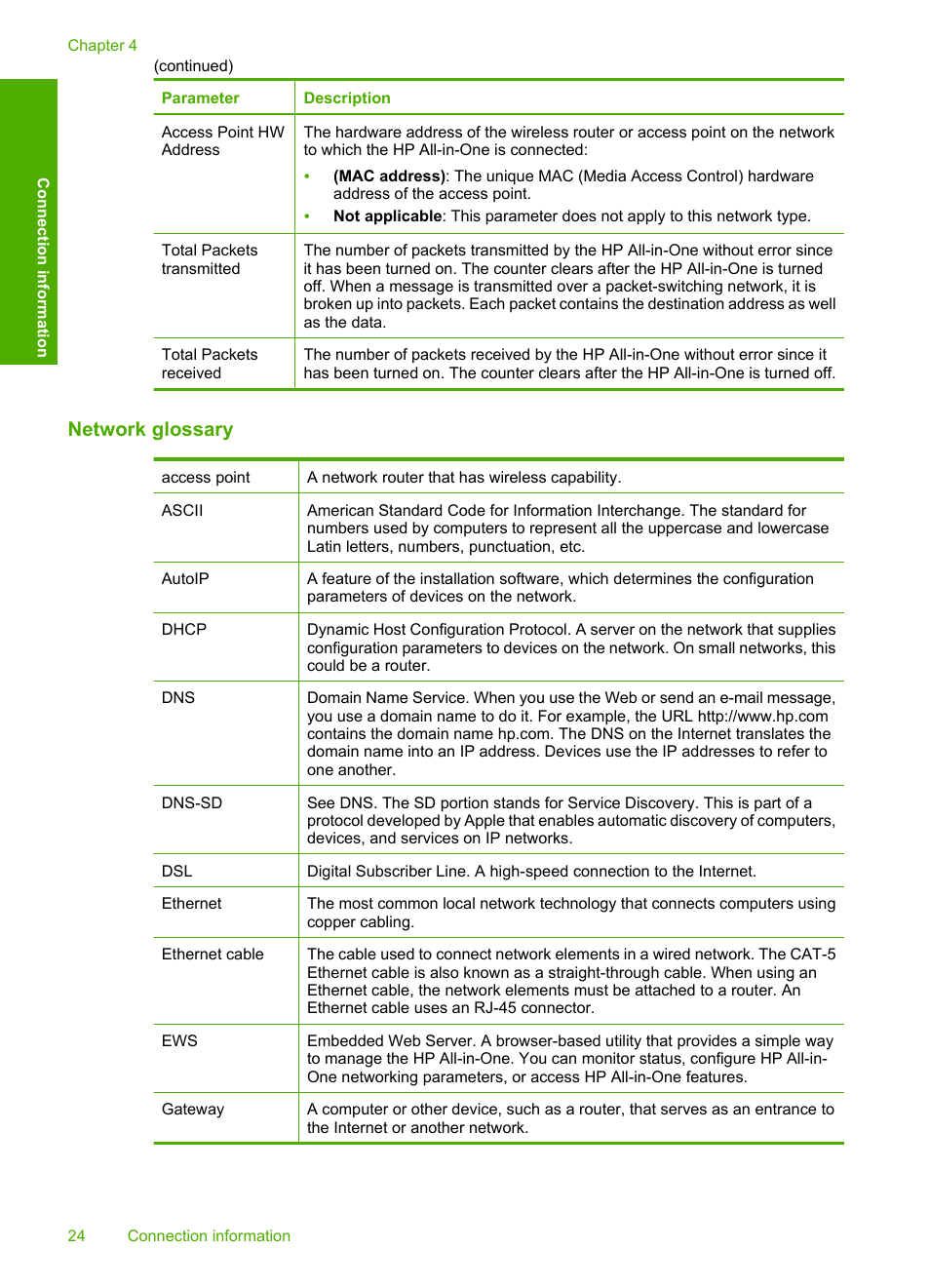 Network glossary | HP Photosmart C4580 All-in-One Printer User Manual | Page 27 / 261