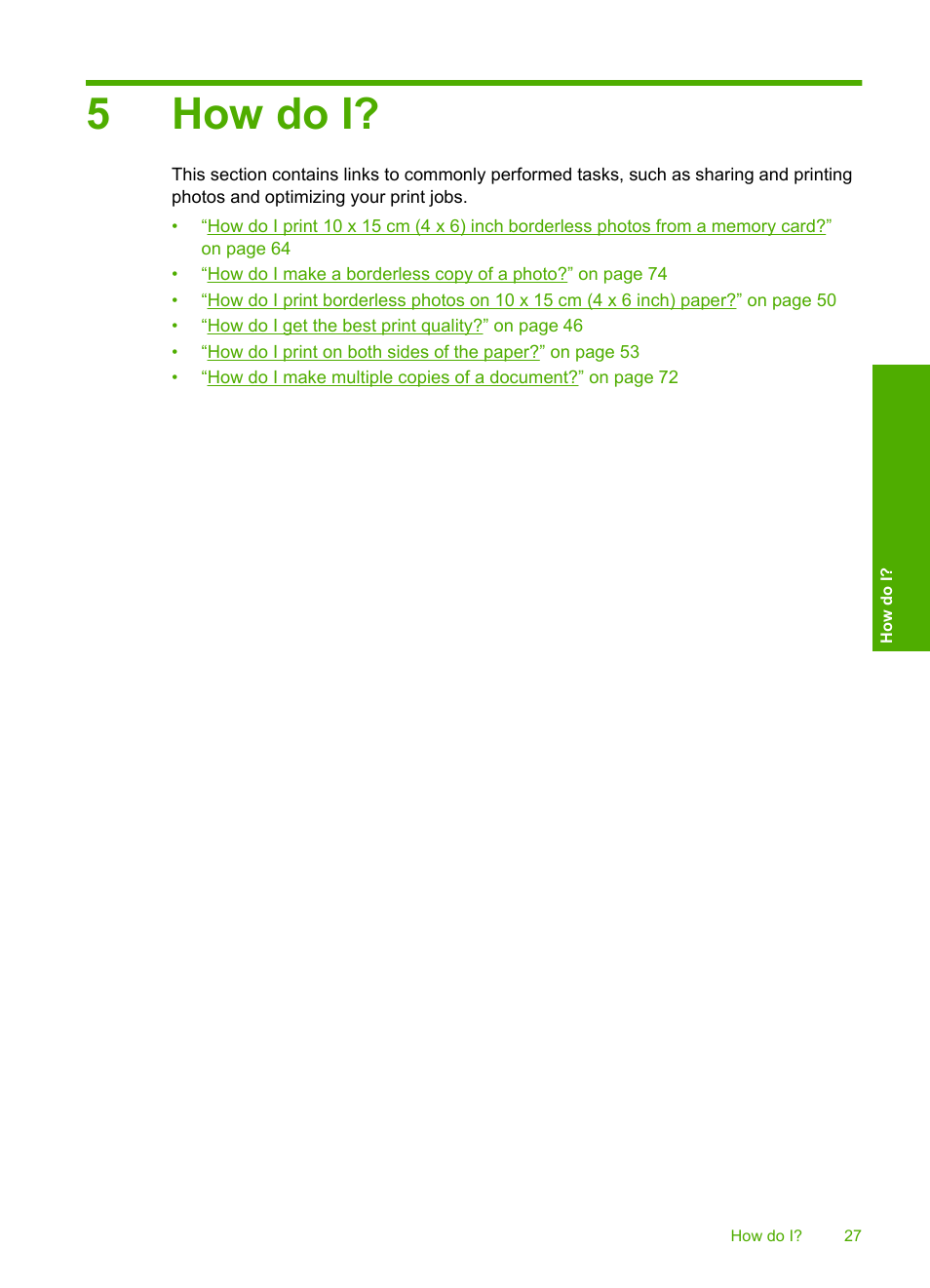 How do i, 5 how do i, 5how do i | HP Photosmart C4580 All-in-One Printer User Manual | Page 30 / 261