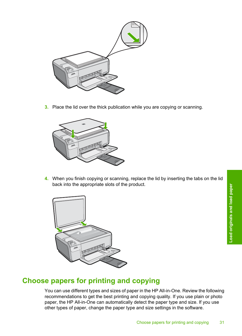 Choose papers for printing and copying | HP Photosmart C4580 All-in-One Printer User Manual | Page 34 / 261
