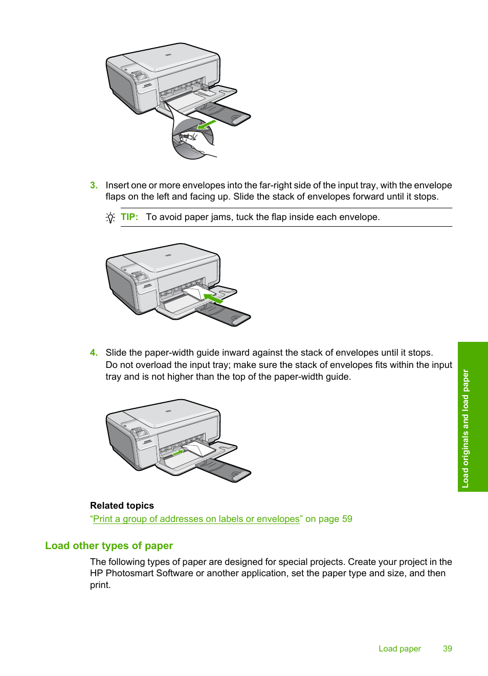 Load other types of paper | HP Photosmart C4580 All-in-One Printer User Manual | Page 42 / 261