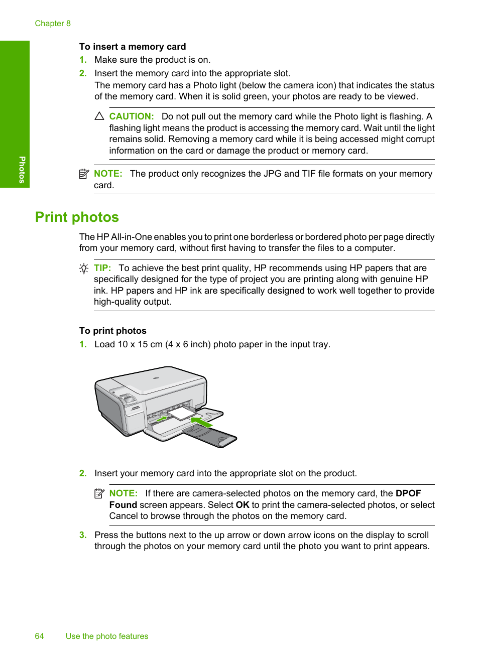 Print photos | HP Photosmart C4580 All-in-One Printer User Manual | Page 67 / 261