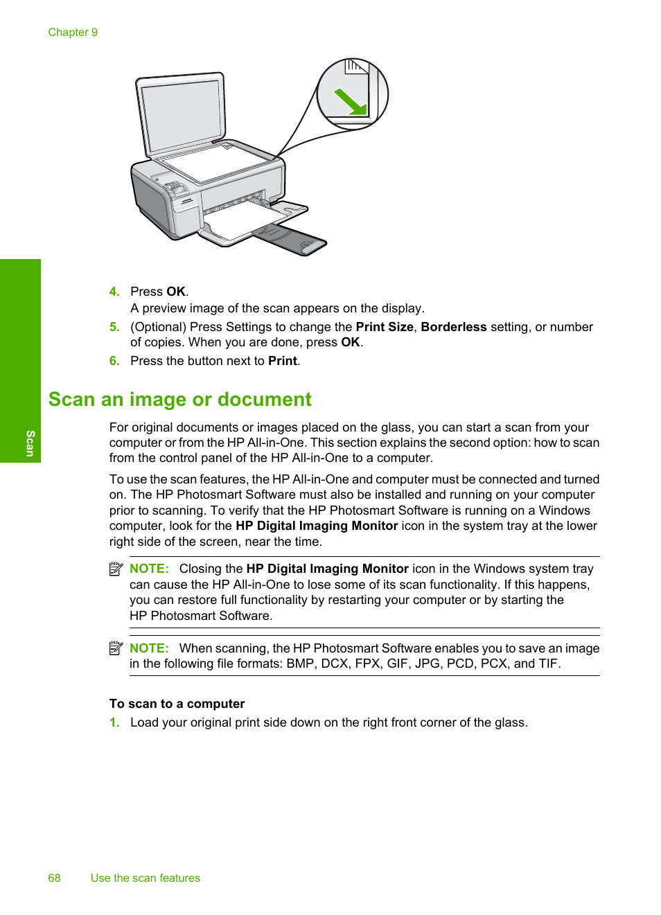Scan an image or document | HP Photosmart C4580 All-in-One Printer User Manual | Page 71 / 261