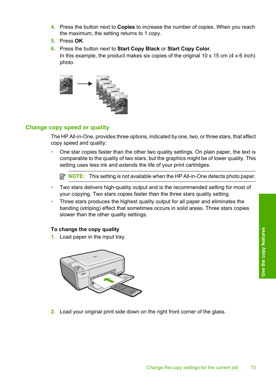 Change copy speed or quality | HP Photosmart C4580 All-in-One Printer User Manual | Page 76 / 261